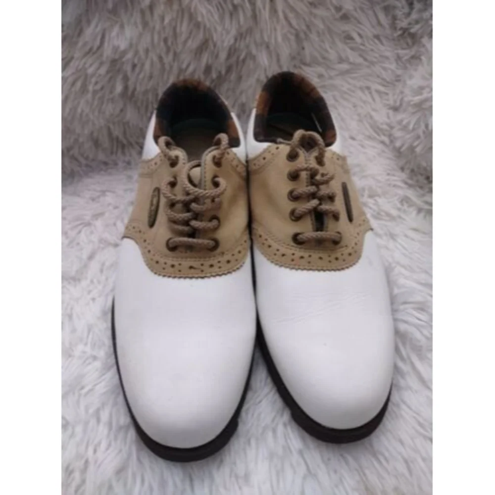 FootJoy SoftJoys Terrains Women's Size 7 Golf Shoes White w Brown Cleats - Picture 3 of 8